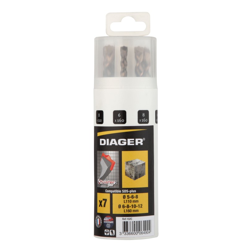 Coffret plastique 7 forets béton Twister 2 taillants compatible SDS+ L110 Ø5-6-8 L160Ø6-8-10-12 Coffret plastique 7 forets béton Twister 2 taillants compatible SDS+ L110 Ø5-6-8 L160Ø6-8-10-12
