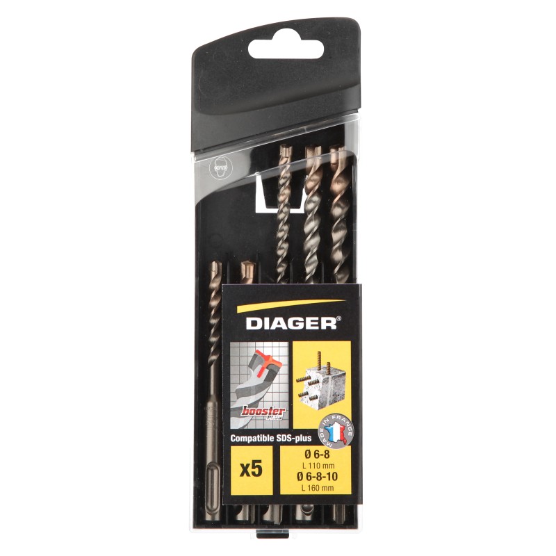 Coffret 5 forets béton Booster 3 taillants compatible SDS+ L110 Ø6-8 L160Ø6-8-10 Coffret 5 forets béton Booster 3 taillants compatible SDS+ L110 Ø6-8 L160Ø6-8-10