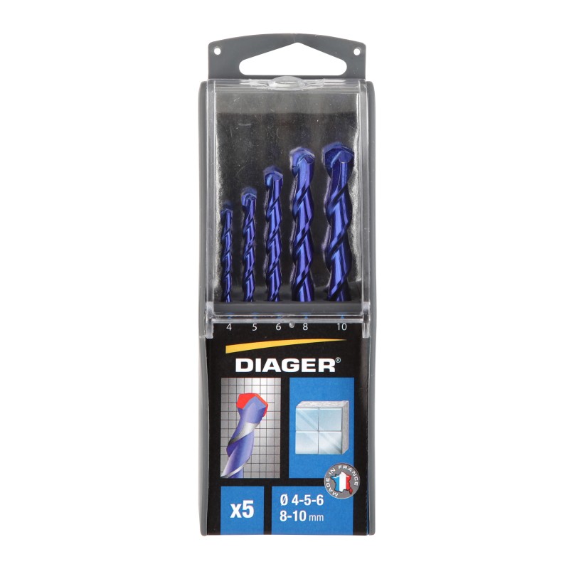 Coffret de 5 forets carrelage Ceramik attachement cylindrique Ø4-5-6-8-10 mm Coffret de 5 forets carrelage Ceramik attachement cylindrique Ø4-5-6-8-10 mm