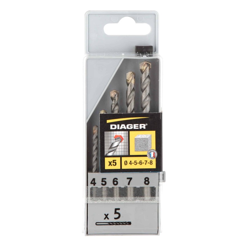 Coffret 5 forets béton Flash attachement cylindirque Ø4-5-6-7-8 mm Coffret 5 forets béton Flash attachement cylindirque Ø4-5-6-7-8 mm