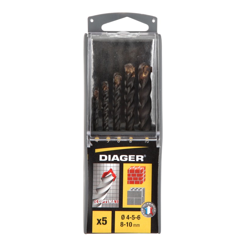 Coffret de 5 forets béton 3 taillants Optima3 attachement cylindrique Ø4-5-6-8-10 mm Coffret de 5 forets béton 3 taillants Optima3 attachement cylindrique Ø4-5-6-8-10 mm
