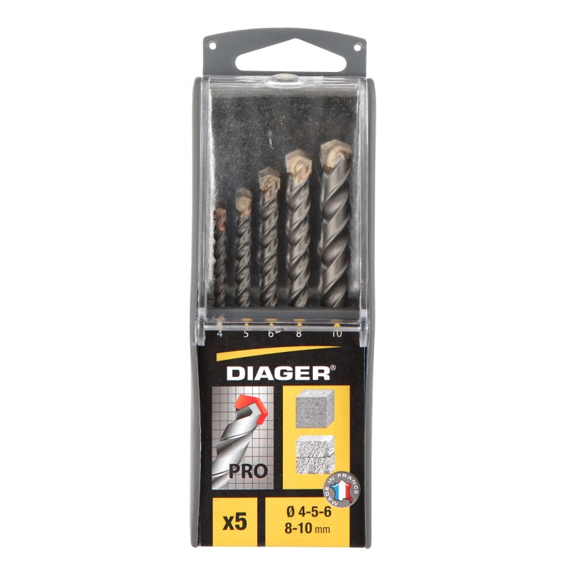 Coffret 5 forets béton Pro attachement cylindrique Ø4-5-6-8-10 mm Coffret 5 forets béton Pro attachement cylindrique Ø4-5-6-8-10 mm