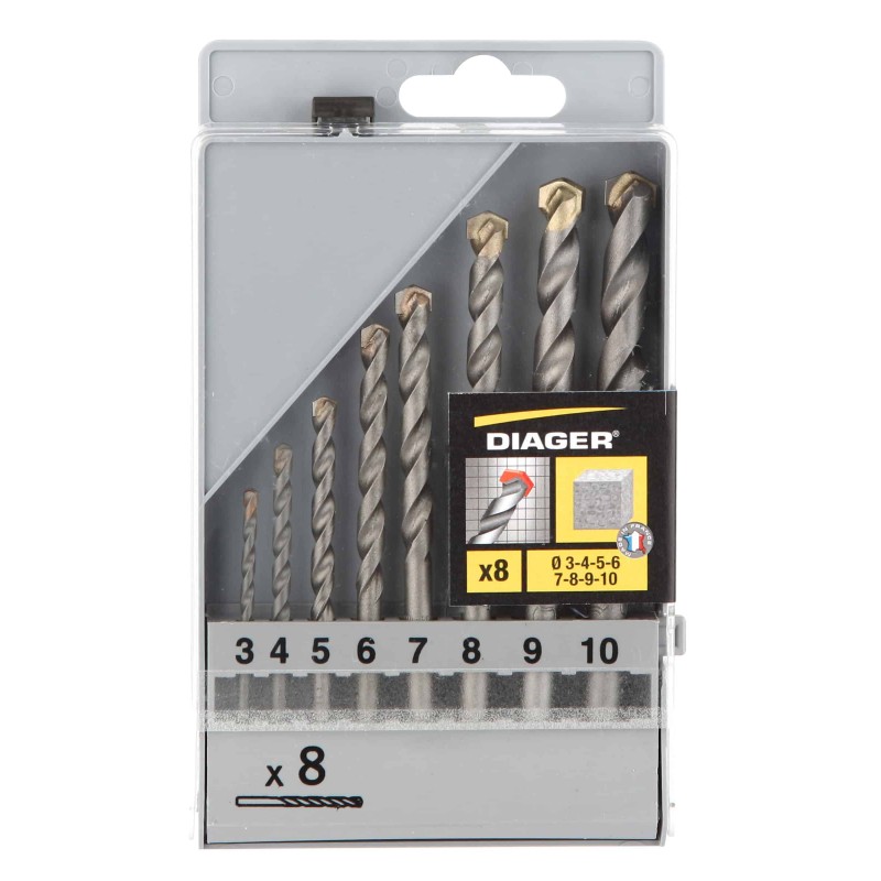 Coffret 8 forets béton Flash attachement cylindrique Ø3-4-5-6-7-8-9-10 mm Coffret 8 forets béton Flash attachement cylindrique Ø3-4-5-6-7-8-9-10 mm