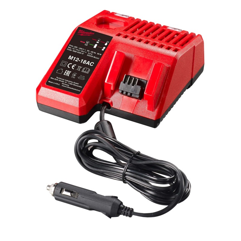 M12-18 AC - Chargeur Allume cigare 12V-14,4V, 18V, système M12 A M18. Livré en Carton