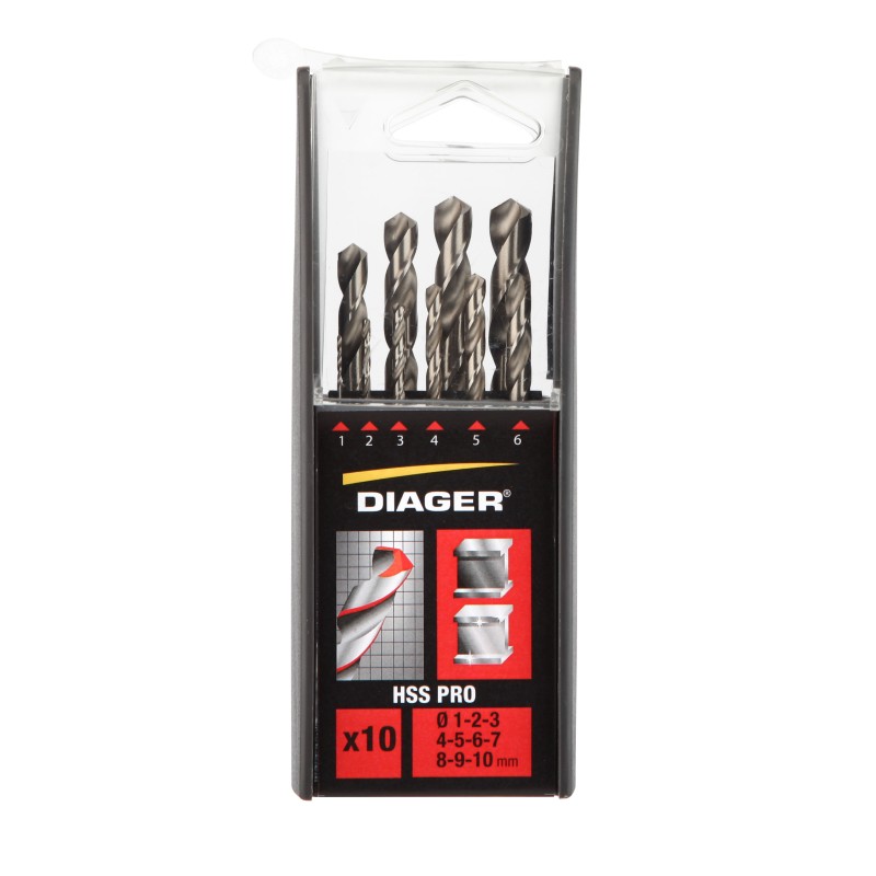 Coffret 10 forets métaux HSS Pro Din 338 angle 118° Ø1 à 10 mm Coffret 10 forets métaux HSS Pro Din 338 angle 118° Ø1 à 10 mm