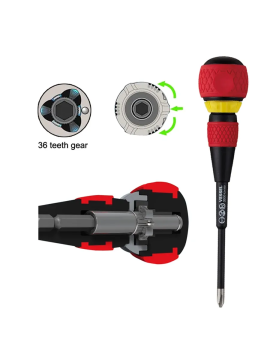 Tournevis à cliquet ergonomique Vessel avec poignée Ball Grip et lame interchangeable, vendu par V.O.S Outillages et Équipements