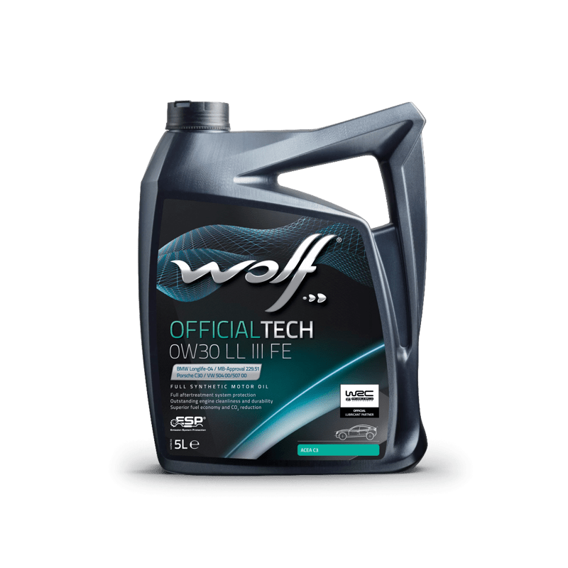 Huile moteur WOLF OFFICIALTECH 0W30 LL III FE, bidon de 5L – Référence 1044344 Huile moteur WOLF OFFICIALTECH 0W30 LL III FE, bidon de 5L – Référence 1044344