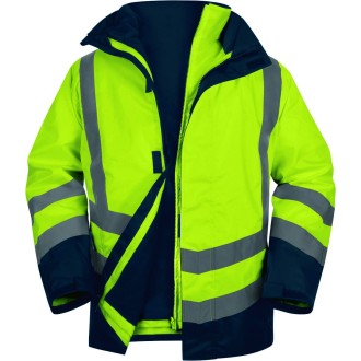 PARKA HAUTE VISIBILITE OPTIMUM3 5 EN 1 JAUNE FLUO/BLEU MARINE