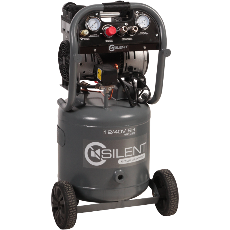 COMPRESSEUR MONOPHASE MONOBLOC SILENCIEUX SILENT 12/40 SH VERTICAL | LACME