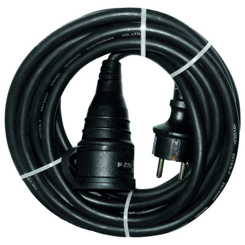 RALLONGE NOIRE H07RNF 3G1,5 PC 16A 230V AVEC CLAPET 10M
