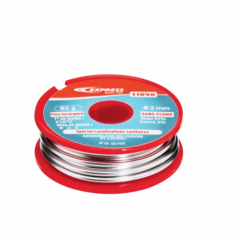 SOUDURE ETAIN POUR ASSEMBLAGE CANALISATION SANITAIRE - 80G - BOBINE Ø 2 MM