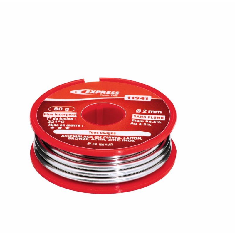 SOUDURE ETAIN POUR ASSEMBLAGE TRAVAUX COURANTS - 80 G - BOBINE Ø 2 MM