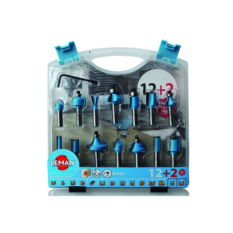 MECHE DE DEFONCEUSE ASSORTIES QUEUE 8 MM (COFFRET DE 14)