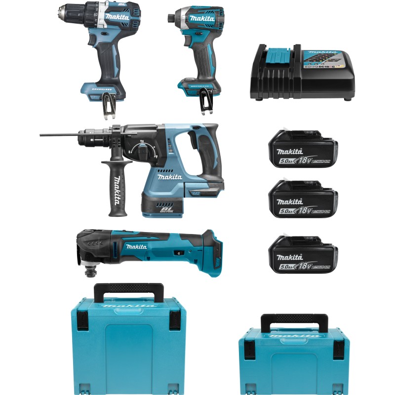 LOT DE 4 MACHINES 18V 5AH (DDF484 + DHR243 + DTD154 + DTM51)