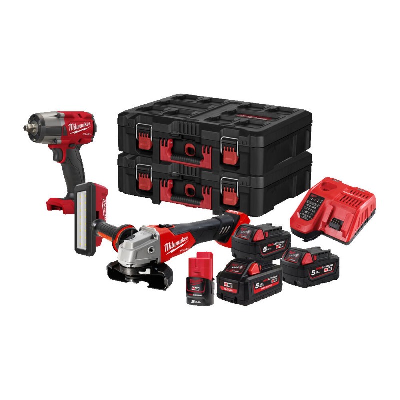 LOT DE 2 MACHINES 18V M18 FPP3T2-554P (M18 FMTIW2F12 + M18 FSAG125X + M12 PAL)