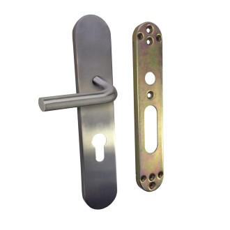 ENS POIGNEE INOX 304 ENT 195MM A BOUT ROND + 1 PLAQUE VIS INV BEQUILLE COUDEE