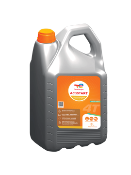 Flacon d'Essence 4T actiSTART prêt à l'emploi pour moteurs 4 temps, idéal pour motoculteurs et tondeuses à gazon.
